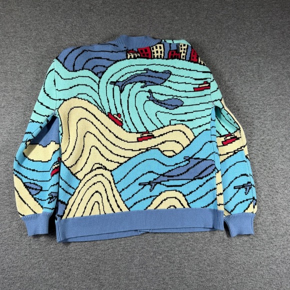 Steady Hands Fishy in the Sea Cardigan Sweater Blue Knit Womens Size M/L - Picture 8 of 10